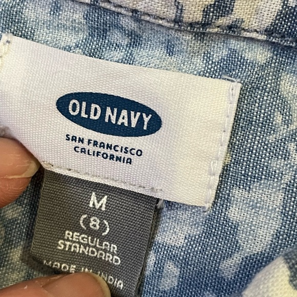 Girl Old Navy floral shirt dress button down tie waist long sleeve cotton size M - Picture 9 of 10